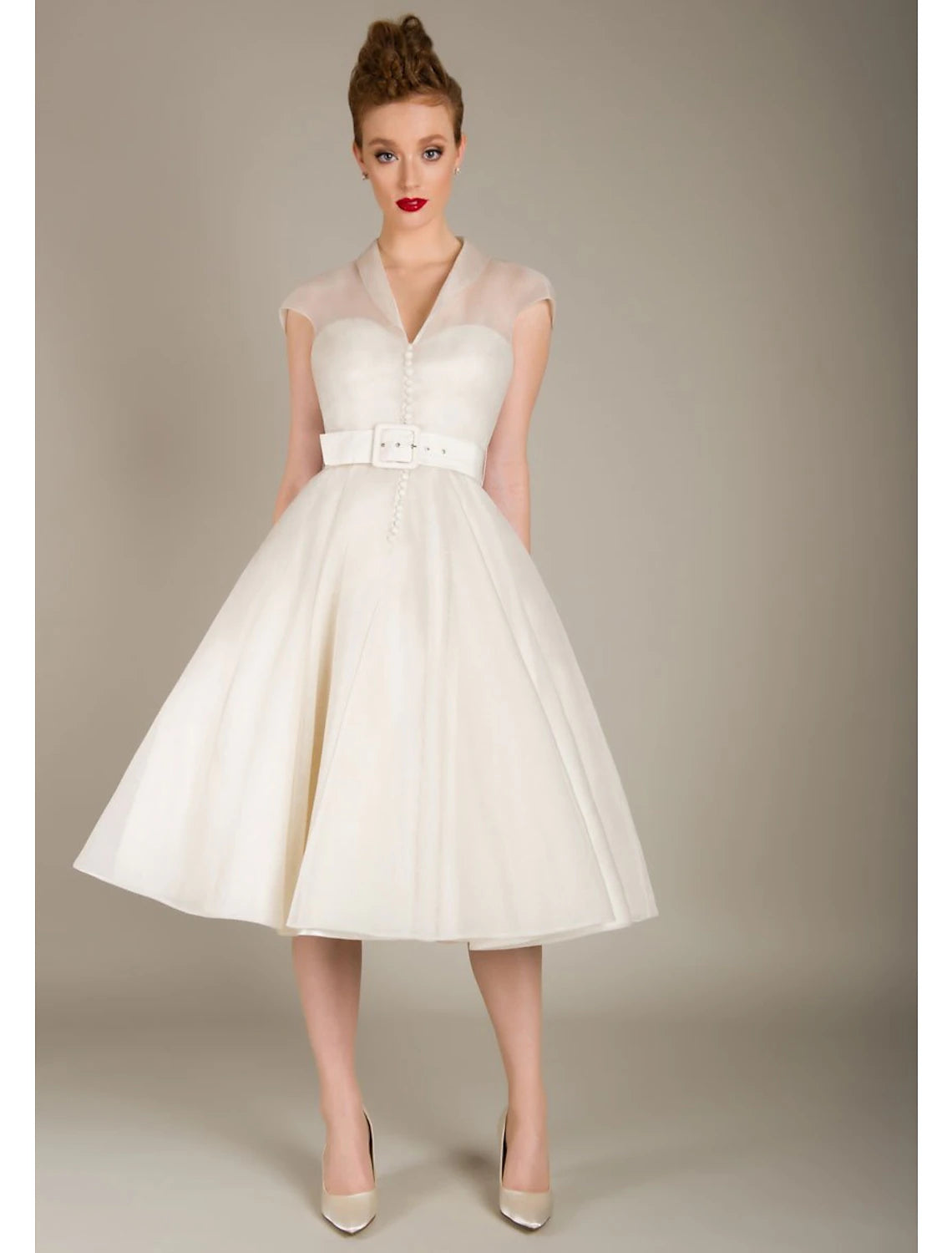 Luolandi A-Line Cocktail Dresses 1950s Dress Graduation Cocktail Party Knee Length Sleeveless V Neck Wednesday Addams Family Tulle with Sash